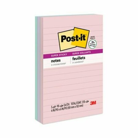 3M Post-it, Recycled Notes In Bali Colors, Lined, 4 X 6, 3PK 6603SSNRP